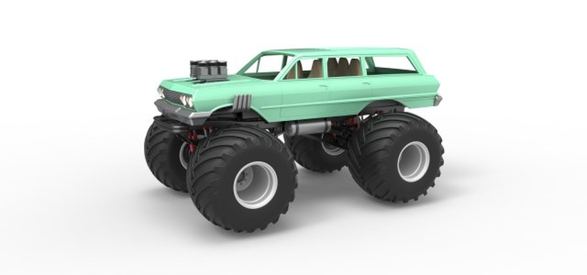 diecast vintage monster truck scale 1 to 25 3d print model in vehicle 3dexport monstertruck monsterjam megatruck scaled 4x4 4x4x4 awd toy printable 3d print model - Mito3D