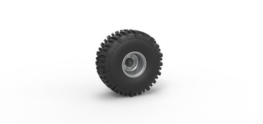 diecast wheel standing mega truck scale 1 to 25 3d print model in vehicle 3dexport tire tyre mud mudtire offroad allterrain scaled toy printable 3d print model - Mito3D