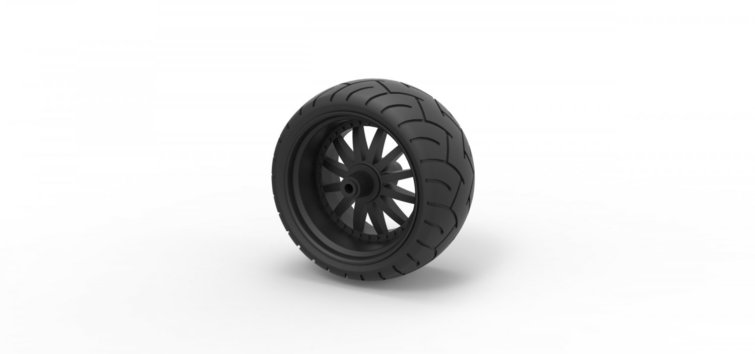 diecast wide rear wheel chopper tire part vehicle print printable toy bike 3D print model - Mito3D