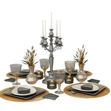 comida mesa conjunto puesta plato flor vaso vela 3d print model - Mito3D