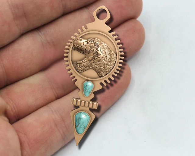 dinosaure pendentif américain turquoise 3d impression modèle in pendentifs 3dexport bijoux imprimable or mariage 3dsmax artiste prototype ajustable collier colliers oiseau ancien lion animaux tigre 3D print model - Mito3D