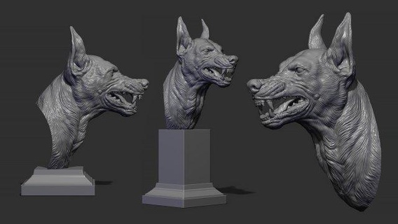 Doberman baş sırıtış hayvanlar büst köpek hayvan Pitbull minyatürler figürinler heykel memeli dekor yazdırılabilir Sanat heykeller 3d print model - Mito3D