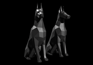 doberman polygonal chiens prêt 3d impression chien pinscher animal compagnie canin décoration élégant chiot noir Allemagne low poly 3d print model - Mito3D