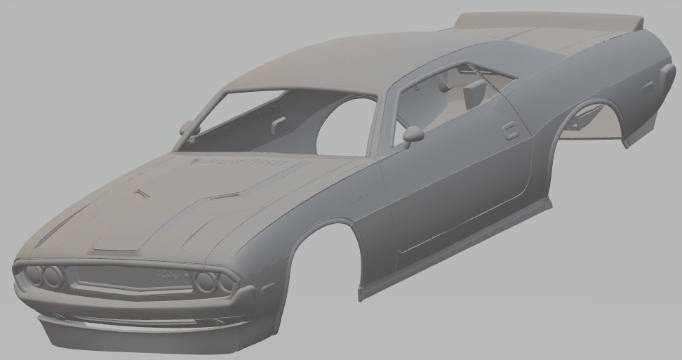 esquivar desafiador 1970 imprimible cuerpo coche vehiculo 3d impresión modelo in automotor 3dexport espacio scalextric tamiya rc radio controlar cáscara músculo 3D print model - Mito3D