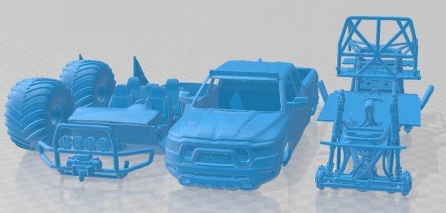 dodge ram 1500 rebel 2019 monstertruck printable car automotive slot scalextric tamiya rc miniz hobby micro 3d print model - Mito3D