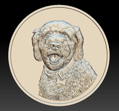 dog head coin - relief 2020 3d print model in coins badges 3dexport art symbol animal medal medallion doggy gold cash fauna money dollar coins-badges 3d print model - Mito3D