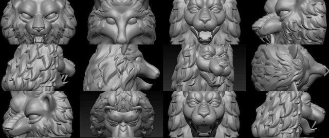 chien modèles sculpture Loup Lion modèle 3d impression imprimable sculptures sculpter art accéder décoration animal loup garou chiens tête visage 3d print model - Mito3D