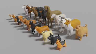 köpek paketlemek düşük poli hayvan köpekler teriyer Doberman Dalmaçyalı Corgi Collie bulldog boksör çoban dane İspanyol büyük av köpeği şişe rottweiler Chihuahua 3d print model - Mito3D