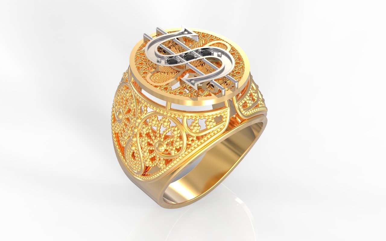 dólar de hombre del anillo filigrana el patrón 3D print model - Mito3D