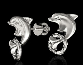 dolphin lifebuoy earrings 3d printable earring gold silver platinum gem gemstones diamond friendship gilrls women fashion stl fish sea jewellry 3d print model - Mito3D