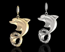 dolphin salvagente ciondolo 3d stl stampabile gioielli ciondoli argento la sterlina diamante gemma pietre preziose brillante delfino animali amicizia pesce moda donne oro 3d print model - Mito3D
