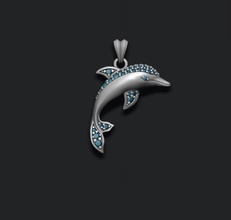 yunus kolye taşlar 3d yazdır model in 3dexport mücevher takı balık akuarium dolfin suda yaşayan deniz okyanus dauphin buz buzlu parlak taş değerli elmas 3d print model - Mito3D