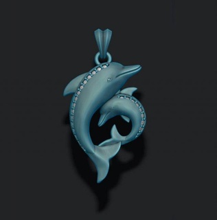 dauphins pendentif gemmes 3d impression modèle in pendentifs 3dexport bijoux poisson akuarium bijou dauphin dolfin aquatique mer océan marin glace glacé brillant calcul gemme diamant 3d print model - Mito3D