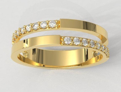 çift elmas yüzük yüzükler altın takı paulorani 39 ye modaya uygun moda modern gümüş yazdırılabilir klasik paralel minimalist ring jewelry diamond 3d print model - Mito3D