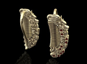 dragon pettine orecchini 3d stampabile obj gioielli orecchino gli drago oro la sterlina argento pietre preziose gioiello gemme diamante brillante donne moda 3d print model - Mito3D