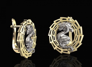 drago orecchini 3d stampabile stl gioielli gli orecchino oro argento la sterlina disco di platino animale donne moda fuoco obj elegante 3d print model - Mito3D