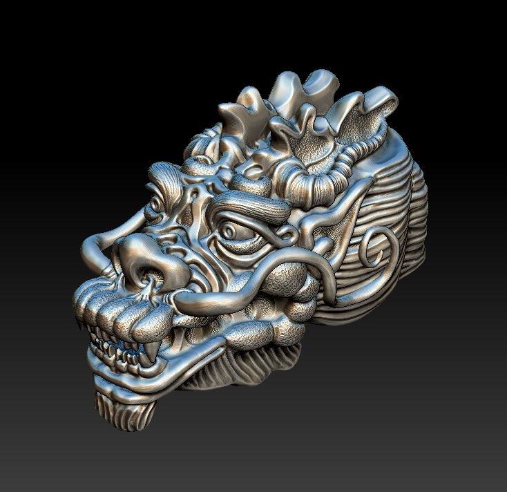 dragon head asia - 2016 art miniatures sculpture jevellery tip nozzle cap thimble pen pencil shopsticks fantasy monster bracelet 3D print model - Mito3D