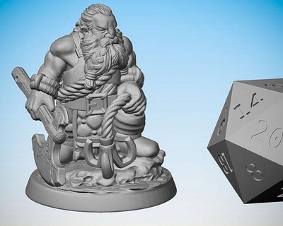 dragon hunter dwarf ready print sculpture geek rpg lordoftherings dungeonsanddragons middleearth pathfinder toys games miniatures figurines defender male hammer flag broadsword knight 3d print model - Mito3D