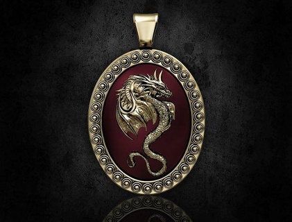 dragon ovale pendentif pendentifs 3d imprimable bijoux or argent platine sterling femmes Hommes soulagement animal colère bête Feu 3d print model - Mito3D