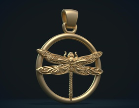 dragonfly pendant relief insect jewelry wings badge fantasy embroidery pattern stylized baroque 3d print model - Mito3D