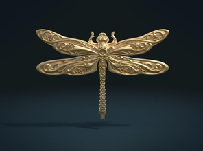 libélula alívio socorro inseto jóias asas emblema fantasia bordados o padrão estilizado barroco 3d print model - Mito3D