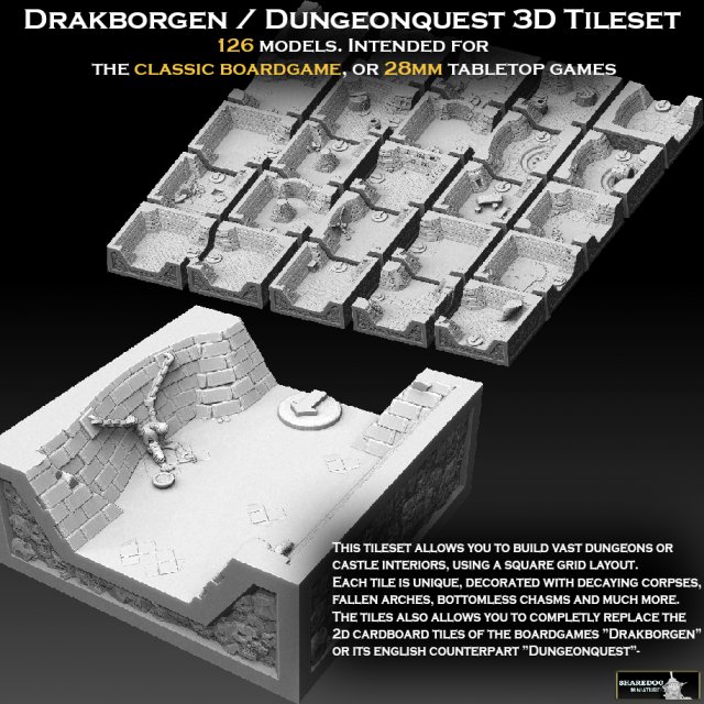 ejderha kalesi zindan macerası 3d fayans seti yazdır model in yazı tahtası oyunlar 3dexport warhammer zelda manzara arazi masaüstü istifi masa oyunu oyunları kale labirent zindanlar ejderhalar mordheim kule 3D print model - Mito3D