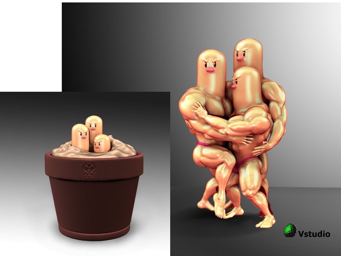 dugtrio komik 3d yazdır model in mizah 3dexport pokemon meme oyuncak yazdırılabilir baskı oyun 3D print model - Mito3D