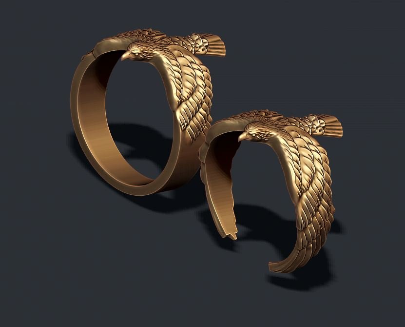 adler ring pack 3d drucken modell ringe 3dexport vogel fliege gold kopf juwel schmuck männlich männer natur halskette anhänger raubtier nashorn silber 3D print model - Mito3D