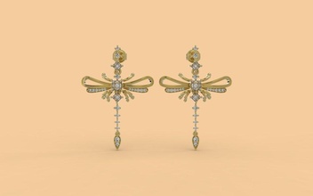 arete 391 joyería joya libélula naturaleza joyas pendientes aretes diseño design3d 3djewelry joyeria insecto plata ala diamante 3d print model - Mito3D