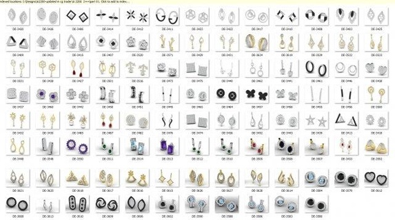earring bulk 3dm 50 files ready print 01 3d model earrings rhino matrix necklace ring engagement wedding band pendent diamond colourstone jewelry tiger lion crown fashion 3d print model - Mito3D