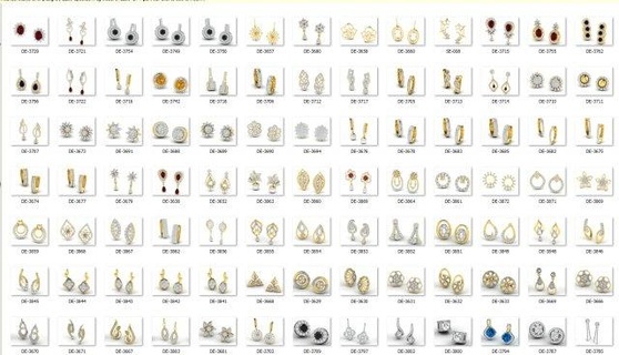 earring bulk 3dm 50 files ready print 03 3d model earrings rhino matrix necklace ring engagement wedding band pendent diamond colourstone jewelry tiger lion crown fashion 3d print model - Mito3D