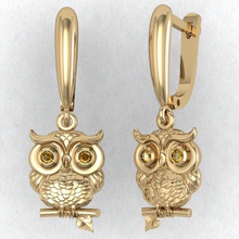 earring owl 3d print model in earrings 3dexport jewellery diamond female printable cad exclusive gold fashion brilliant gift gem 3dm 3ds stl cnc woman jewel 3d print model - Mito3D