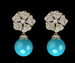 gli orecchini gioielli di sesso femminile i diamanti diamante oro argento il corallo turchese perle crisoprasio ambra topazio emerald ametista fiore 3d print model - Mito3D