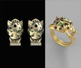 earrings ring 3d print model in 3dexport jewelery diamonds diamond gold silver jewelry panther panter panthera lion tiger pantera rings bracelet broch cufflinks brooch pendant necklace 3d print model - Mito3D