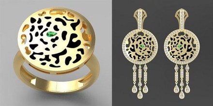 brincos anel ouro prata joalheria luxo platina gema argolas pulseira pantera Panthera panter tigre 3d print model - Mito3D