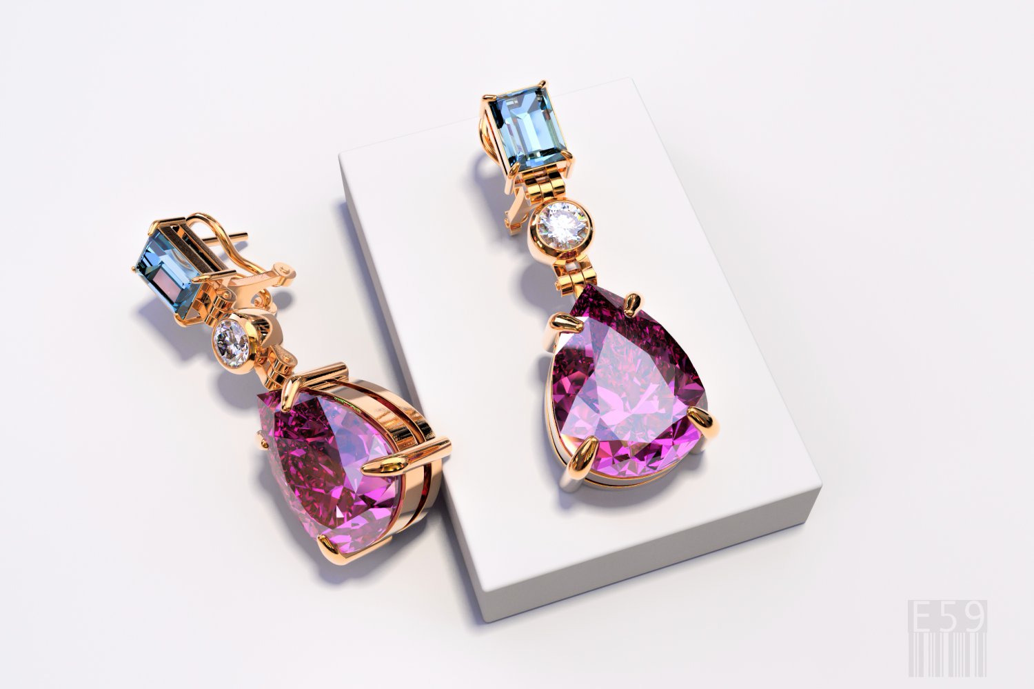 orecchini pietre gli stereolitografia le baguette drilliant pera la stampa di lusso gemma gioielli cera stampabile stile moda i diamanti gioiello 3D print model - Mito3D