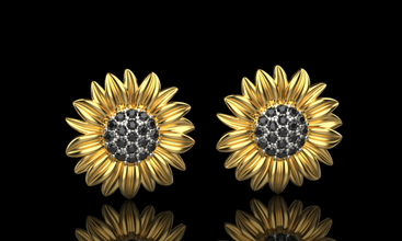 earrings sunflower 3d print model in 3dexport garden sun flower nature floral landscape seed yellow detailed jewellery jewelry gold silver gemstone 3d print model - Mito3D