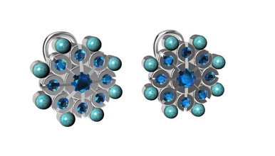 boucles d'oreilles turquoise pierres précieuses des les 3d print model - Mito3D
