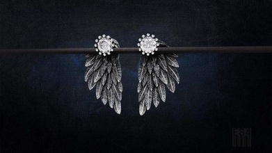 earrings wings stones angel gold silver cnc wax organics sculpt luxury design jewellery printable fashion print jewel 3d print model - Mito3D