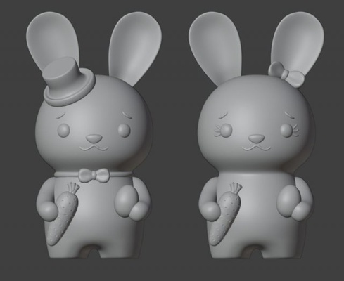 easter bunnies figurines couple boy girl 3d print model in decor 3dexport bunny rabbit carrot holiday egg 3d print model - Mito3D