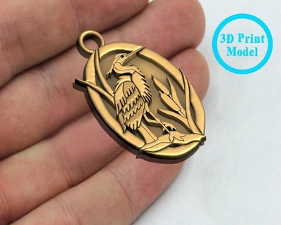 egret bird pendant pendants jewelry printable gold silver wedding wood 3dsmax intarsia artist metal copper prototype adjustable necklaces ancient 3d print model - Mito3D