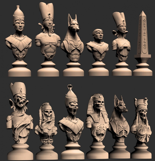 egípcio xadrez borda stl 3d impressão modelo in jogos 3dexport cruzada arte bispo rainha rei cavaleiro penhor torre cavalo 3d print model - Mito3D