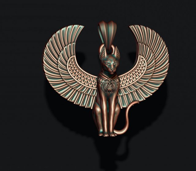 egyptian god cat bastet pendant 3d print model in pendants 3dexport afterlife mummification egypt pharaoh mythology history sphinx tutankhamon sphynx ancient jewelry dog cet qet qat isis sarcophagu 3D print model - Mito3D