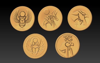 egyptian gold coins coin horus egypt anubis amon jewelry scarab scarabaeus symbol god pharaoh beetle pendant engraving emblem cash mummification silver 3d print model - Mito3D