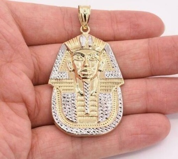 egyptian king tut head pharaoh mummy gold pendant pendants antique luxury rapper hiphop jewelry necklace diamond gemstone elegant celebrity style jewellery bling 3d print model - Mito3D