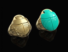 egyptian scarab ring 3d print model in rings 3dexport printable stl gold silver platinum sterling men fiction skull beetle turquoise encient pharaoh jewellry 3d print model - Mito3D