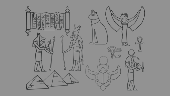 Mısırlı silüetler paketlemek dekor Mısır siluet duvar piramit parşömen bok böceği Horus Ankh kedi sfenks Anubis toth heykel Firavunlar Giza anıt Antik 3d print model - Mito3D
