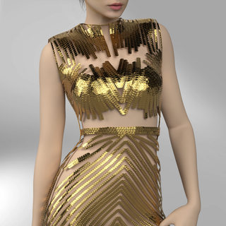 elegante oro vestido 3d impresión modelo in ropa 3dexport clo3d maravilloso diseñador coágulo moda 3d print model - Mito3D