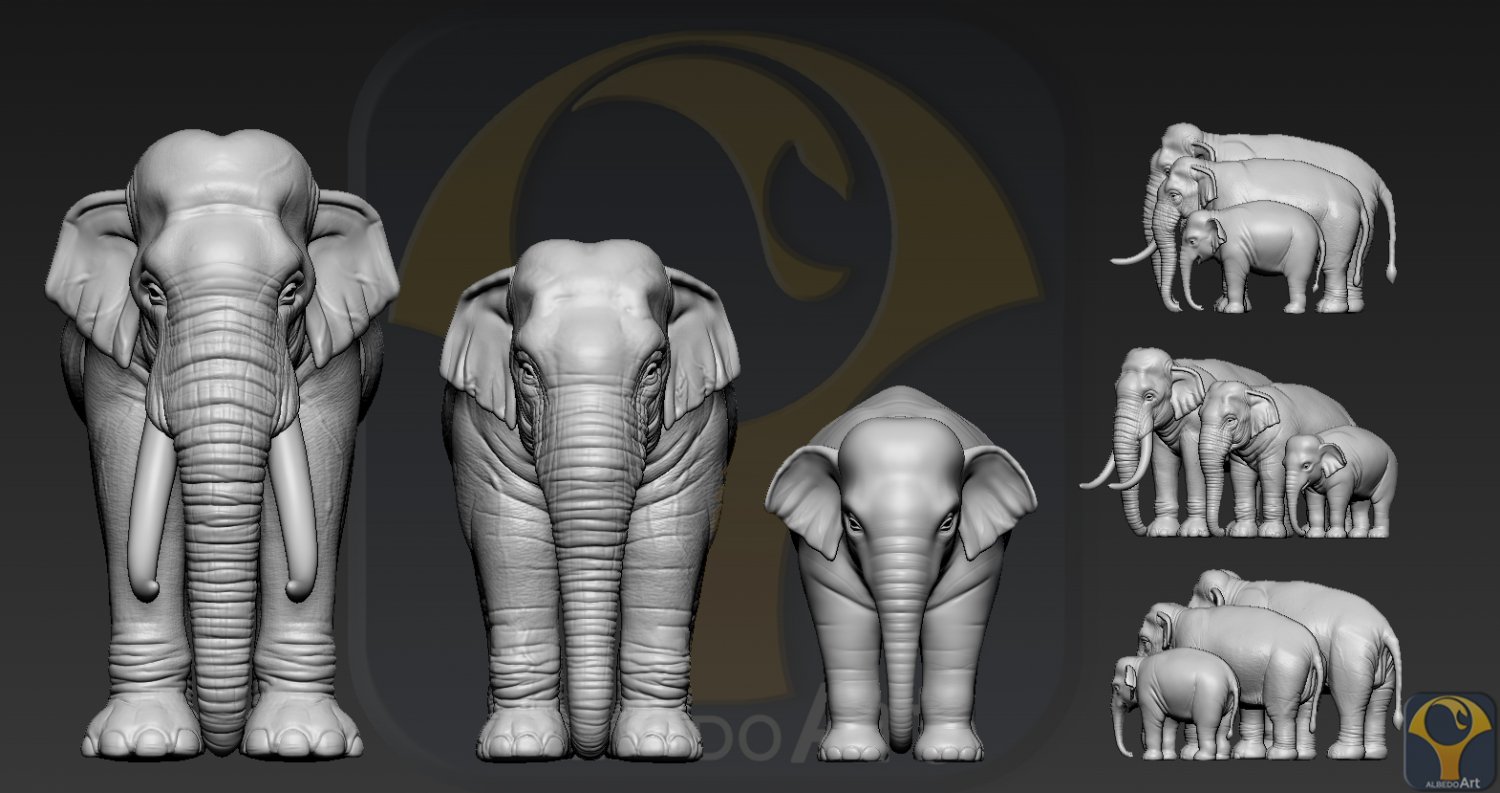 elephant asian 3d print model in 3dexport animal mammal realistic texture animals sculpture art sculptures statue tusk nature 3D print model - Mito3D