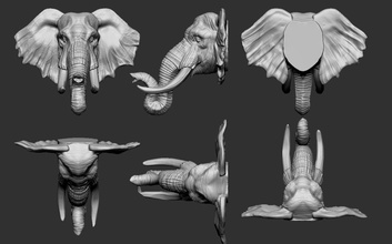 elephant head sculptures art leafe cartoon african zoo safari animal forest trunk tusk 3d print model - Mito3D